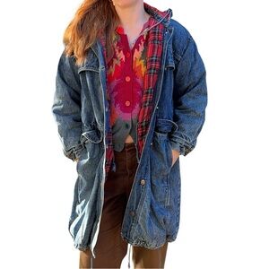 Vintage Denim Chore Coat Flannel Lined Hooded